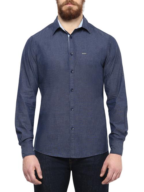 dark blue cotton casual shirt - 13376821 - Very Small Image - 1