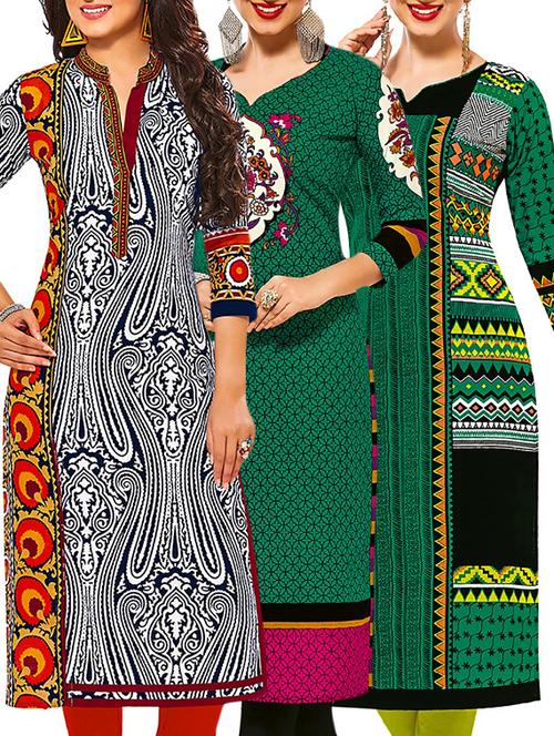 set of 3 multi colored cotton unstitched kurta - 13378593 - Very Small Image - 1