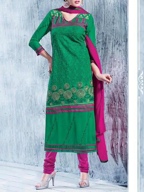 green georgette embroidered straight dress material - 13382337 - Very Small Image - 1