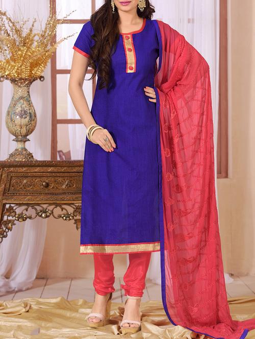 blue blend straight dress material - 13382356 - Very Small Image - 1