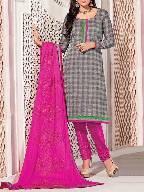 grey cotton printed straight dress material - 13382366 - Very Small Image - 1