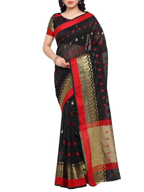 black chanderi woven saree - 13382895 - Very Small Image - 1
