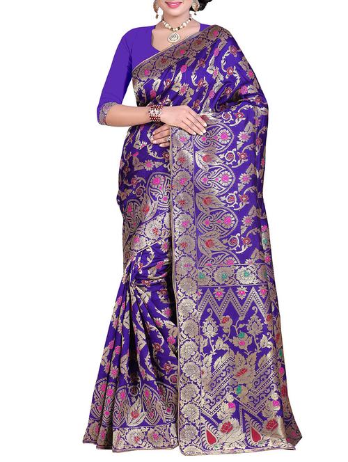 blue silk banarasi saree with blouse - 13386434 - Very Small Image - 1
