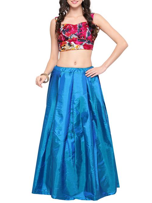 blue satin solid flared lehenga - 13390322 - Very Small Image - 1