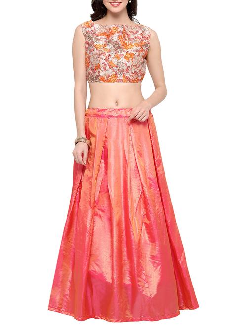 orange satin solid flared lehenga - 13390325 - Very Small Image - 1