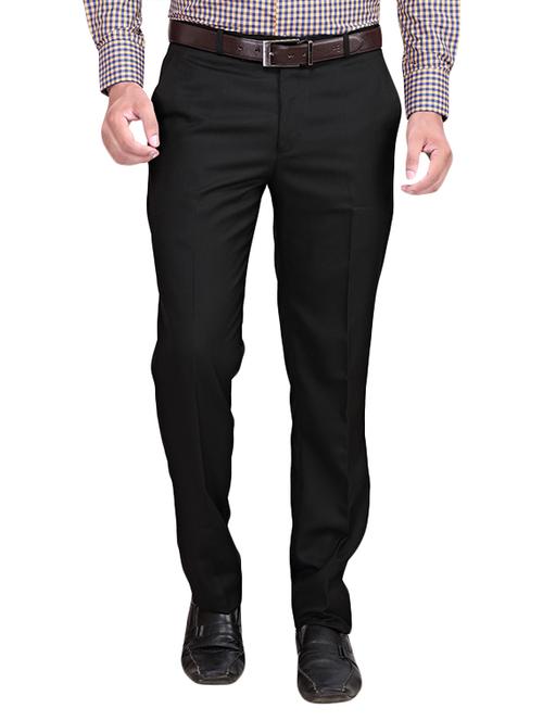 black polyester flat front trousers formal - 13392269 - Very Small Image - 1