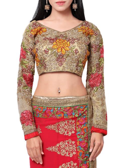 beige art silk embroidered stitched blouse - 13393716 - Very Small Image - 1