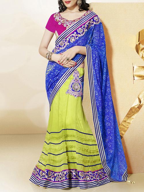 applique work lehenga saree with blouse - 13394478 - Very Small Image - 1