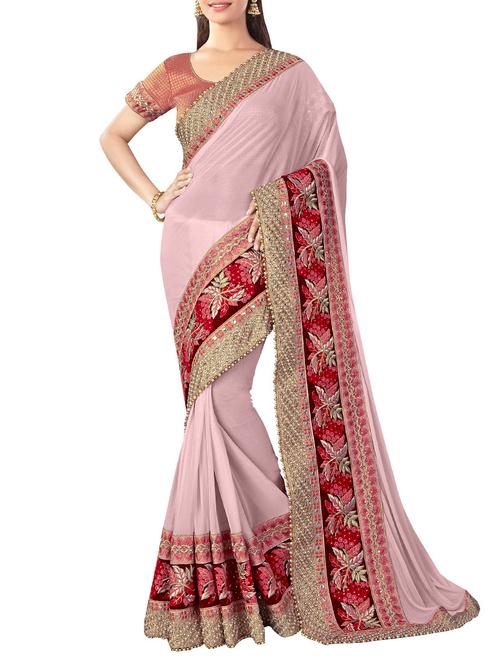 pink georgette embroidered saree with blouse - 13394548 - Very Small Image - 1