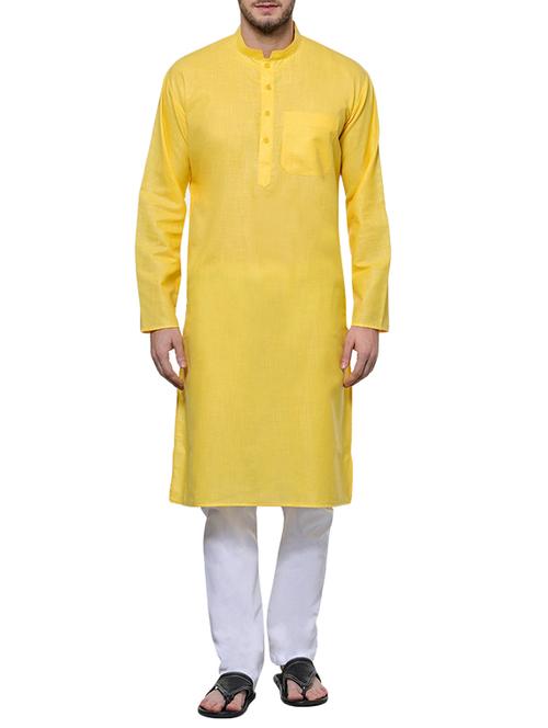 yellow cotton kurta pyjama set - 13394903 - Very Small Image - 1