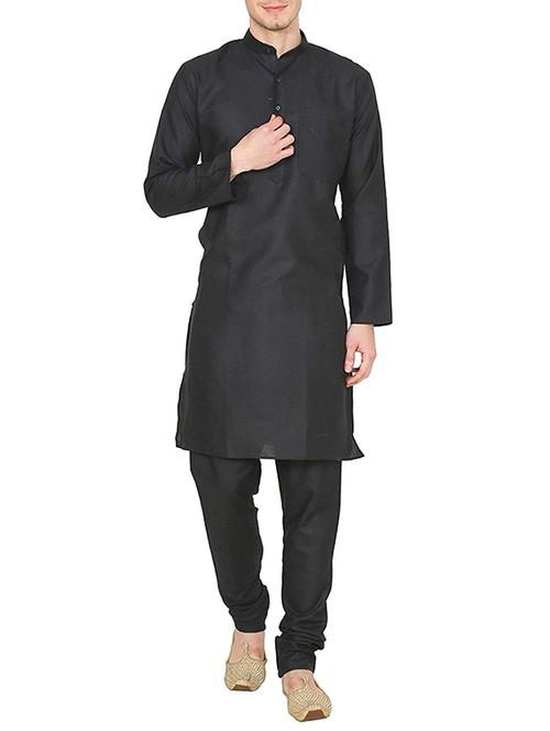 solid black cotton kurta pyjama set - 13394927 - Very Small Image - 1