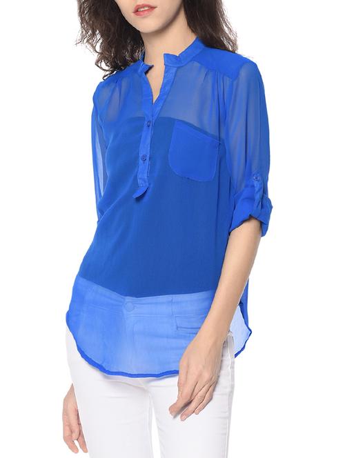 women's straight mandarin neck top - 13397224 - Very Small Image - 1