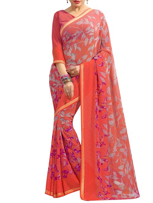 orange georgette printed saree - 13397672 - Very Small Image - 1