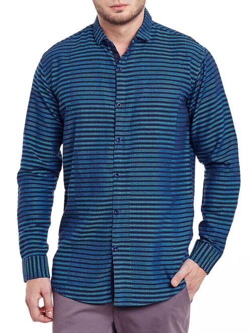 blue cotton casual shirt - 13397936 - Very Small Image - 1