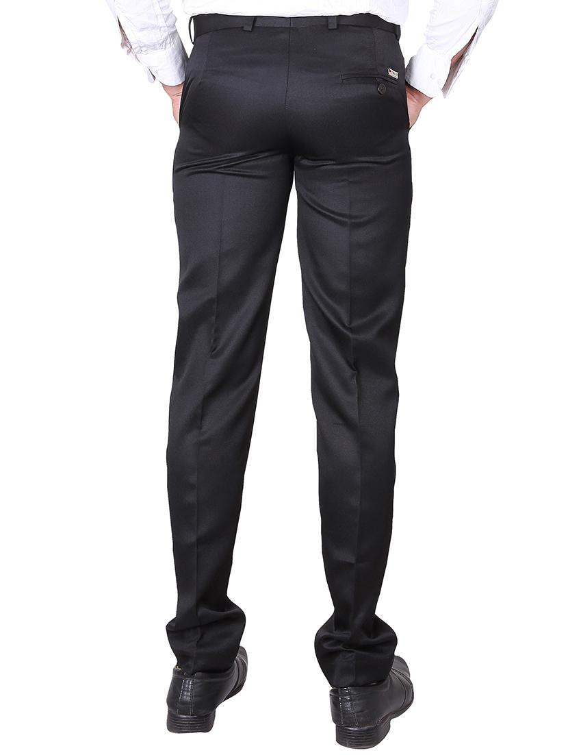 black cotton blend flat front trousers formal - 13398316 - Standard Image - 2