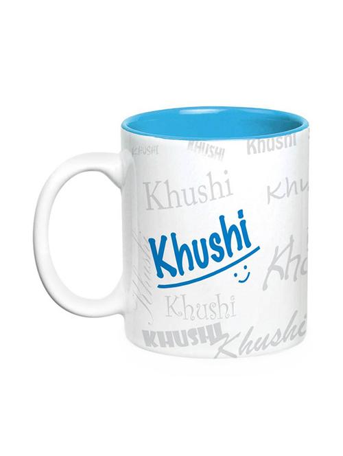 Khushi Name Gift  Ceramic Inside Blue Mug Gifts For Birthday - 13398699 - Very Small Image - 1