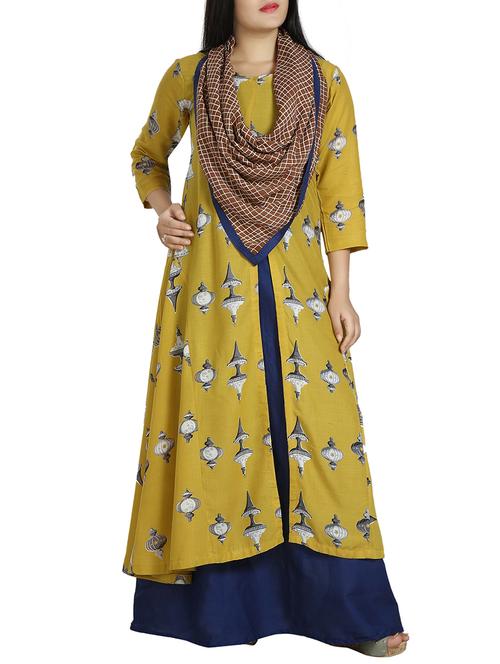 yellow rayon high slit kurta - 13399208 - Very Small Image - 1