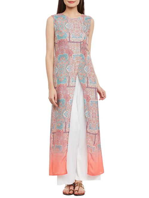 peach viscose high slit kurta - 13409067 - Very Small Image - 1