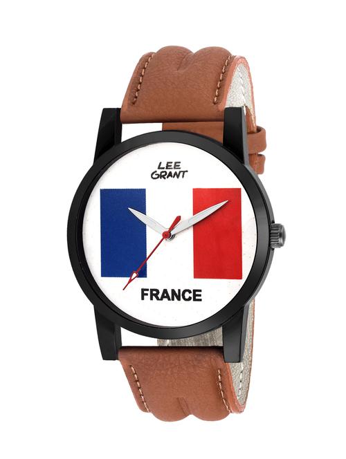 printed round dial brown leather strap watch - 13411382 - Very Small Image - 1