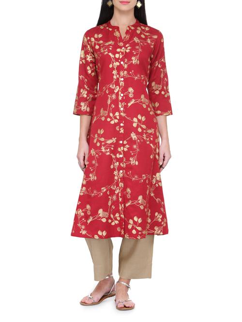 maroon printed rayon kurta - 13411466 - Very Small Image - 1