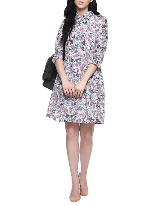 paisley shirt collar a-line dress - 13412881 - Very Small Image - 1