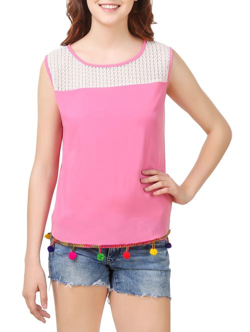 pink polycrepe regular top - 13416004 - Very Small Image - 1