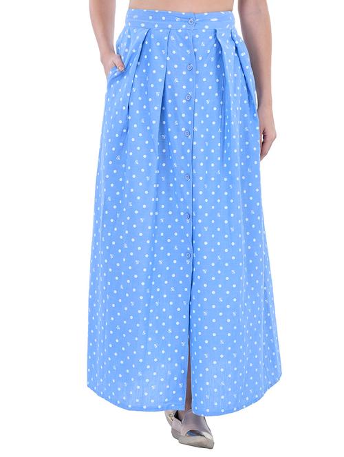blue polka dots printed cotton maxi skirt - 13417969 - Very Small Image - 1