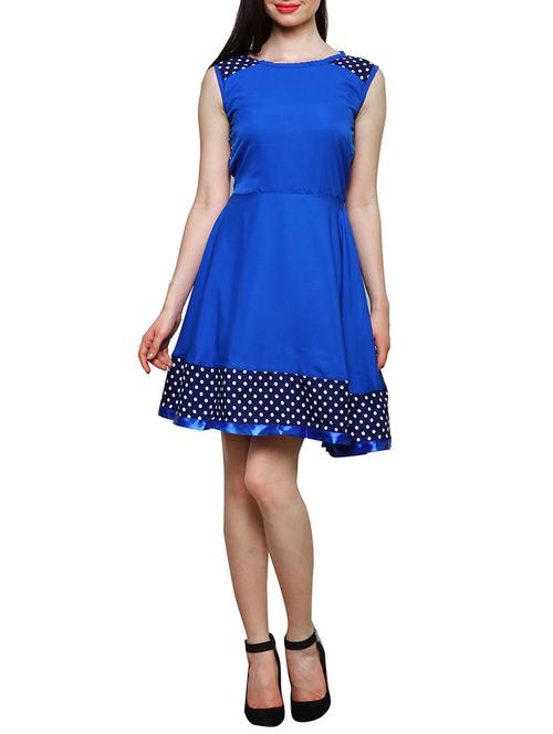 blue polka dots printed poly georgette dress - 13418640 - Very Small Image - 1
