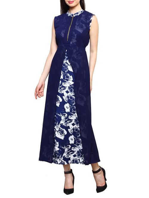 blue poly georgette maxi dress - 13418644 - Very Small Image - 1