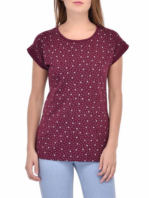 maroon printed cotton regular tee - 13422559 - Very Small Image - 1