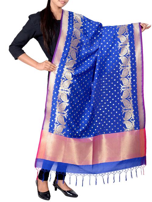 blue silk dupatta - 13423297 - Very Small Image - 1