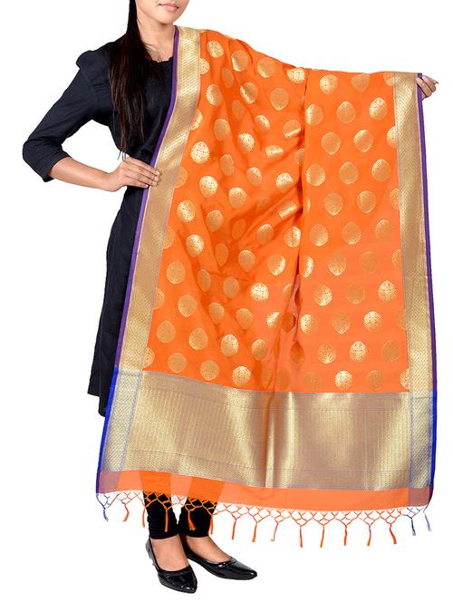 orange silk dupatta - 13423306 - Very Small Image - 1