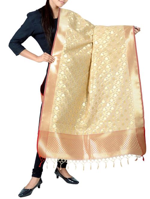 beige silk dupatta - 13423332 - Very Small Image - 1