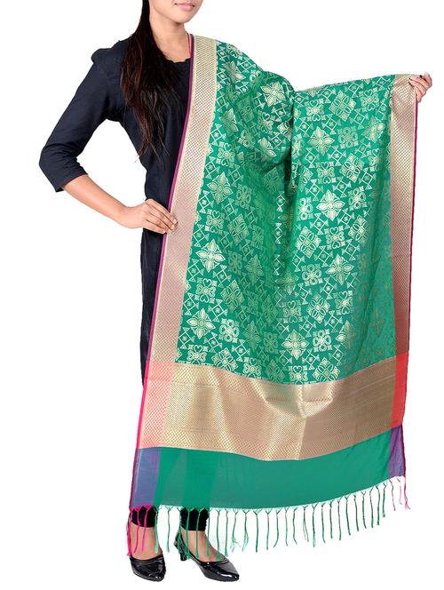 green silk dupatta - 13423339 - Very Small Image - 1