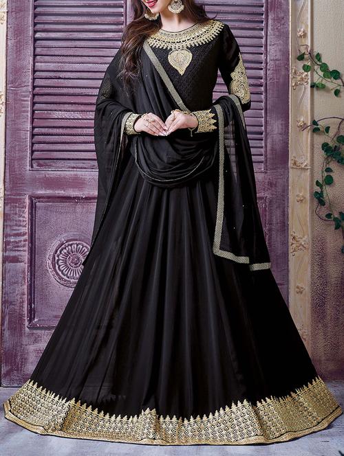 black georgette embroidered dress mateial - 13423495 - Very Small Image - 1