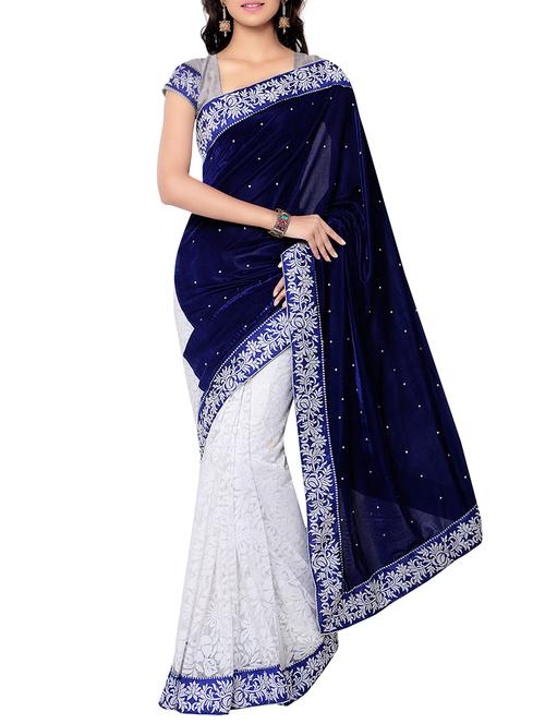 blue & white net half & half saree with blouse - 13424323 - Very Small Image - 1