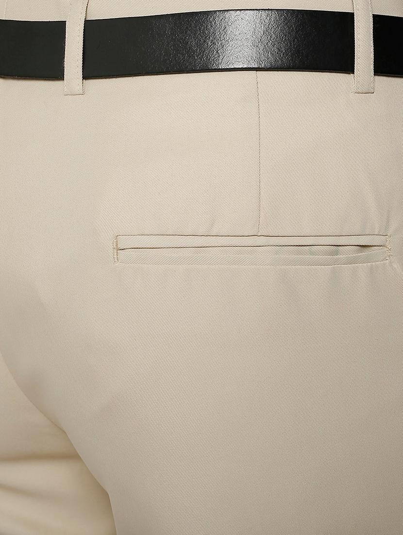 beige polyester flat front trousers formal - 13428231 - Zoom Image - 3