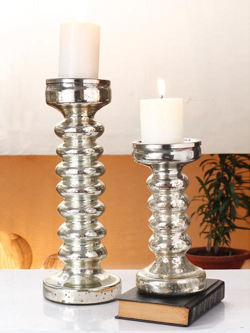 anasa big pillar candle stand mercury finish set of 2 16.5 inch - 13429307 - Very Small Image - 1