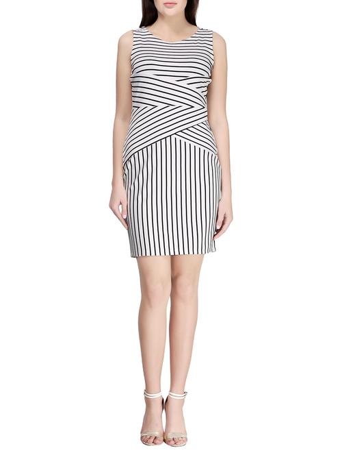 white striped cotton lycra sheath dress - 13430311 - Very Small Image - 1