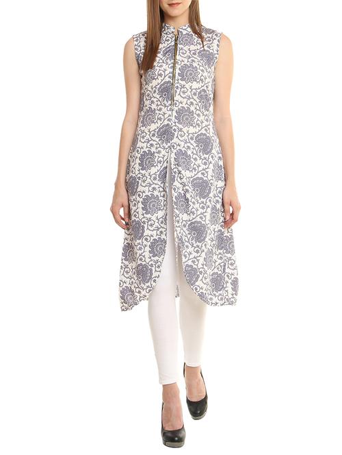 white crepe high slit kurta - 13430337 - Very Small Image - 1