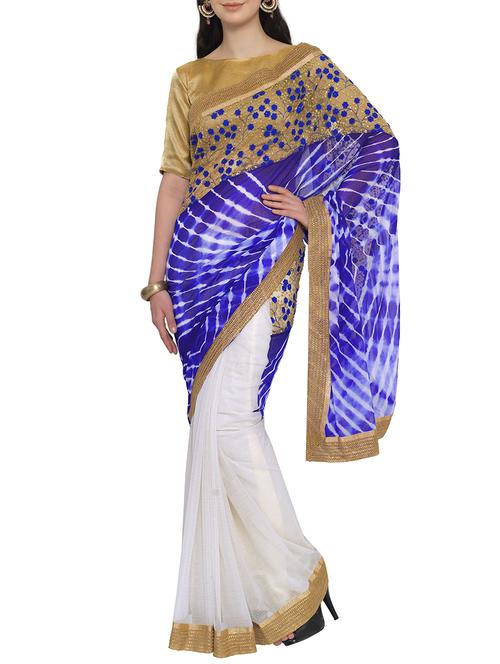 blue chiffon half and half saree with blouse - 13432397 - Very Small Image - 1