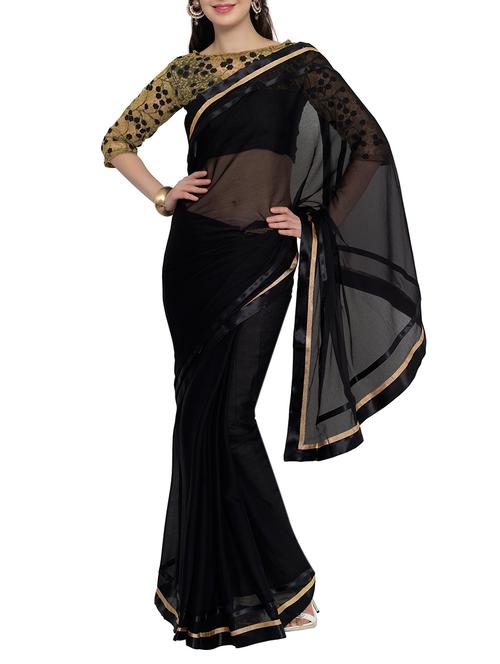 black bordered chiffon  saree with blouse - 13432418 - Very Small Image - 1
