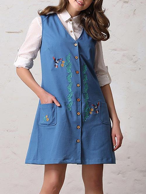 blue sleeveless shirt dress with embroidery - 13433189 - Very Small Image - 1