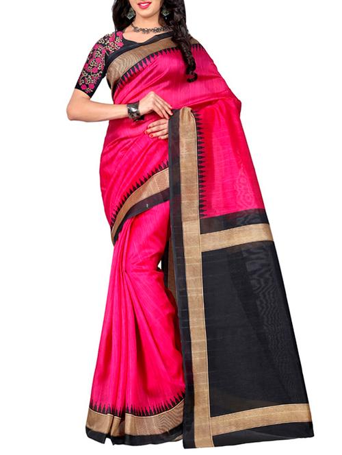pink silk blend saree with blouse - 13433482 - Very Small Image - 1