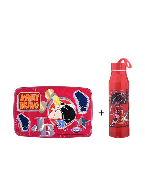 printed combo water bottle and  lunch box with   2 bowls & 1 spoon - 13433805 - Very Small Image - 1