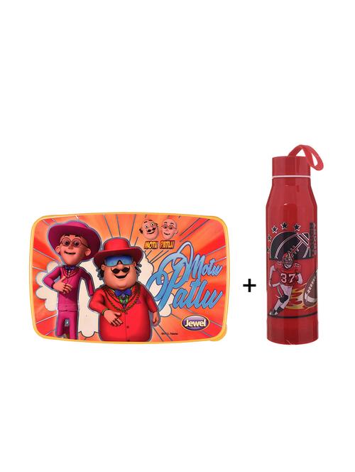 printed combo water bottle and  lunch box with 2 bowls & 1 spoon - 13433806 - Very Small Image - 1