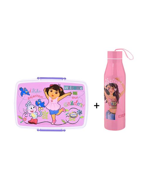 printed combo water bottle and  lunch box with   2 bowls & 1 spoon - 13433808 - Very Small Image - 1