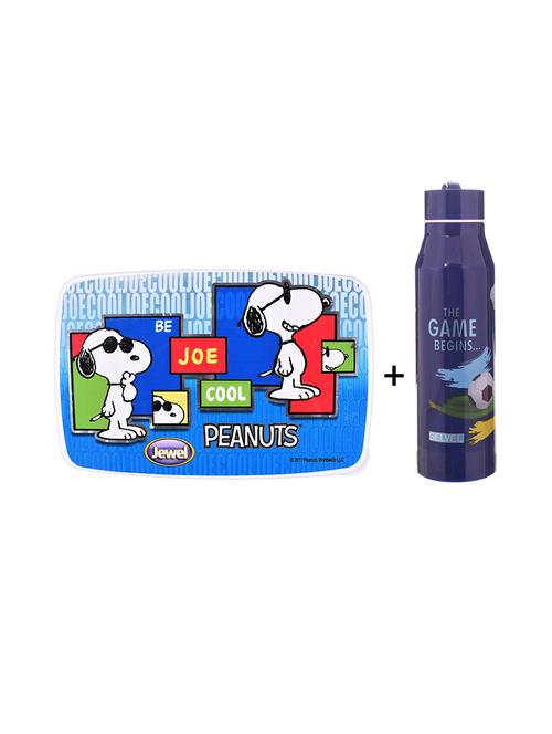 printed combo water bottle and  lunch box with 2 bowls & 1 spoon - 13433812 - Very Small Image - 1