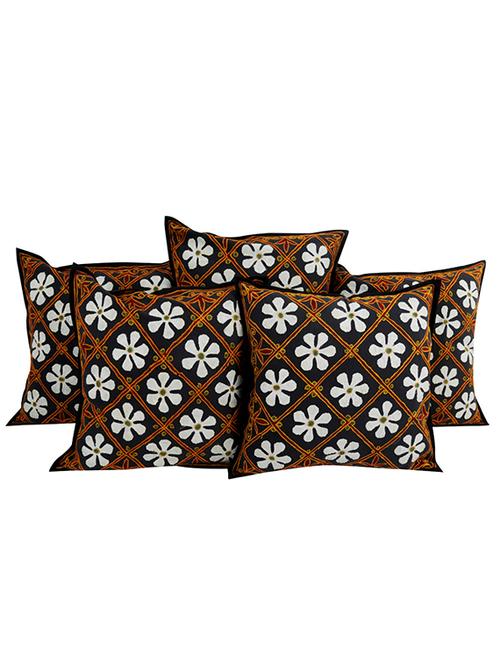 rajrang patch work set of 5 pcs. cotton floral cushion cover - 13434039 - Very Small Image - 1