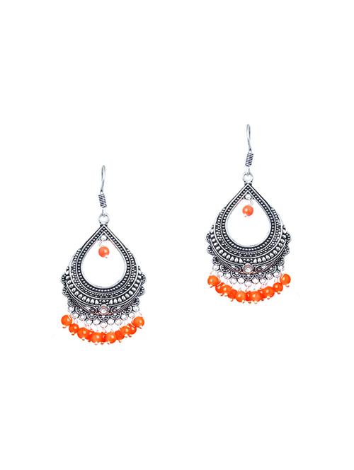 orange silver tone  chandbali earrings - 13434159 - Very Small Image - 1